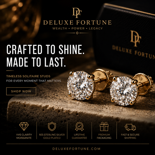 Deluxe Fortune Solitaire Stud Earrings