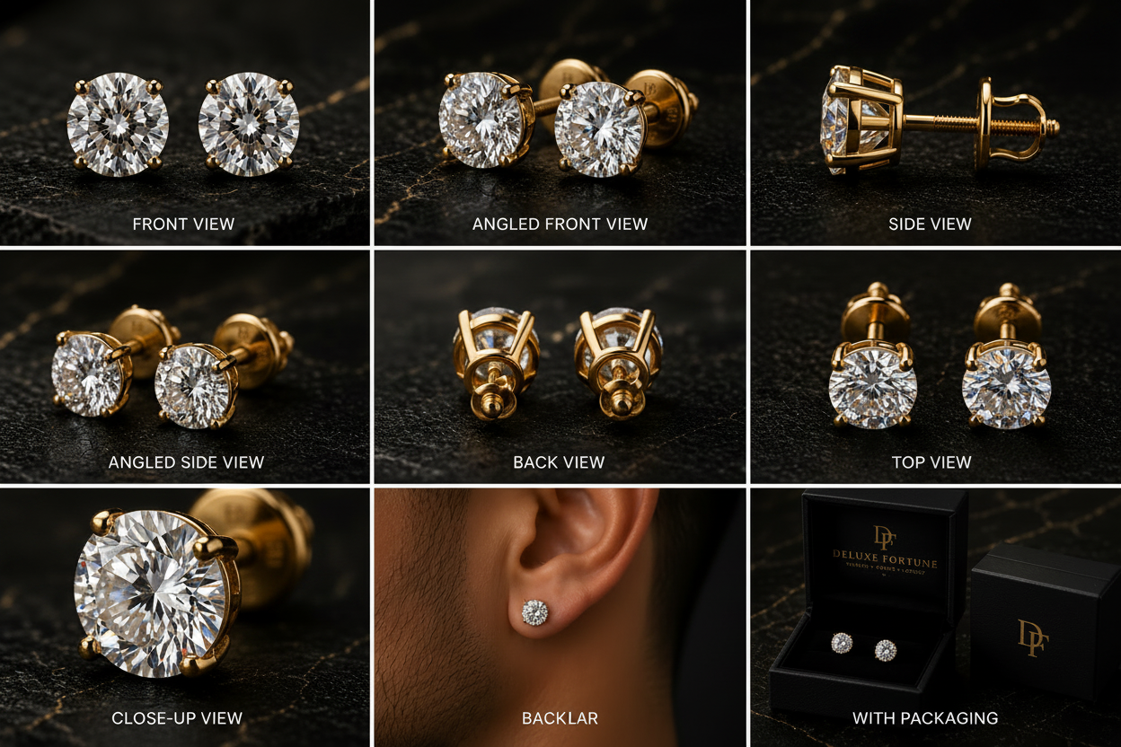Deluxe Fortune Solitaire Stud Earrings